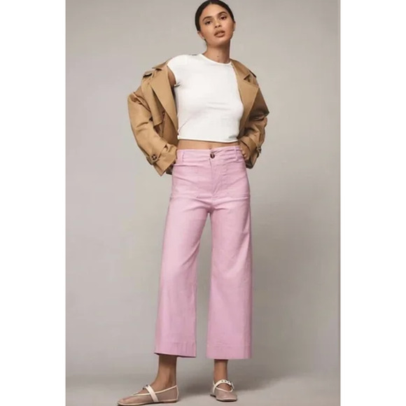 Anthropologie The Colette Cropped Wide-Leg Pants by Maeve 25 Raspberry